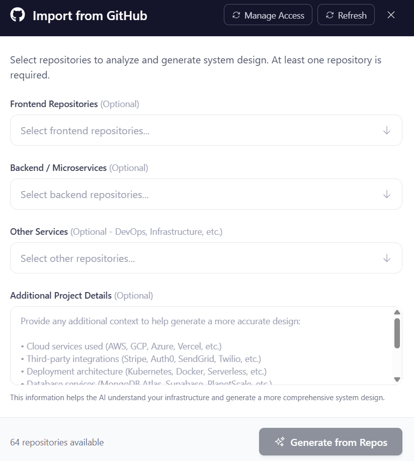 Generate from GitHub Modal